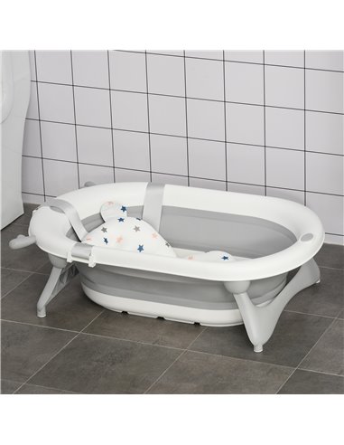HOMCOM Foldable Portable Baby Bathtub w/ Baby Bath Temperature-Induced Water Plug for 0-3 years