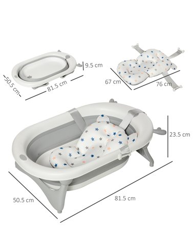HOMCOM Foldable Portable Baby Bathtub w/ Baby Bath Temperature-Induced Water Plug for 0-3 years