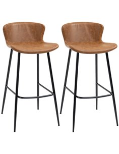HOMCOM Bar Stools Set of 2, PU Leather Upholstered Bar Chairs, Brown 835-975V70BN