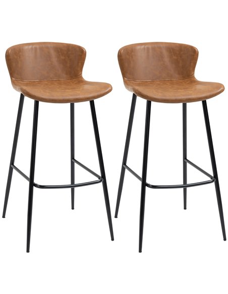 HOMCOM Bar Stools Set of 2, PU Leather Upholstered Bar Chairs, Brown 835-975V70BN - pic 62229 | FastDaddyshop
