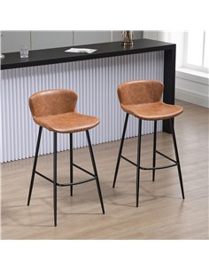 HOMCOM Bar Stools Set of 2, PU Leather Upholstered Bar Chairs, Brown 835-975V70BN 2