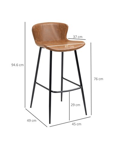 HOMCOM Bar Stools Set of 2, PU Leather Upholstered Bar Chairs, Kitchen Stools with Backs and Steel Legs for Dining Room, Brown 8