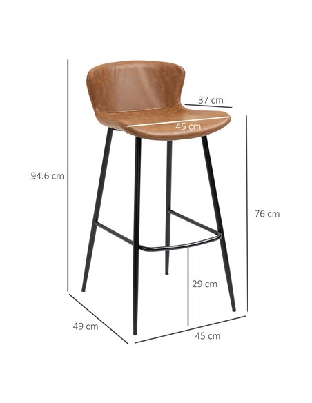 HOMCOM Bar Stools Set of 2, PU Leather Upholstered Bar Chairs, Kitchen Stools with Backs and Steel Legs for Dining Room, Brown 8 - pic 62231 | FastDaddyshop
