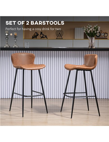 HOMCOM Bar Stools Set of 2, PU Leather Upholstered Bar Chairs, Kitchen Stools with Backs and Steel Legs for Dining Room, Brown 8 - pic 62232 | FastDaddyshop