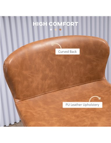 HOMCOM Bar Stools Set of 2, PU Leather Upholstered Bar Chairs, Kitchen Stools with Backs and Steel Legs for Dining Room, Brown 8