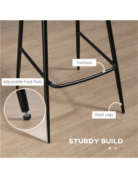 HOMCOM Bar Stools Set of 2, PU Leather Upholstered Bar Chairs, Kitchen Stools with Backs and Steel Legs for Dining Room, Brown 8 - pic 62234 | FastDaddyshop
