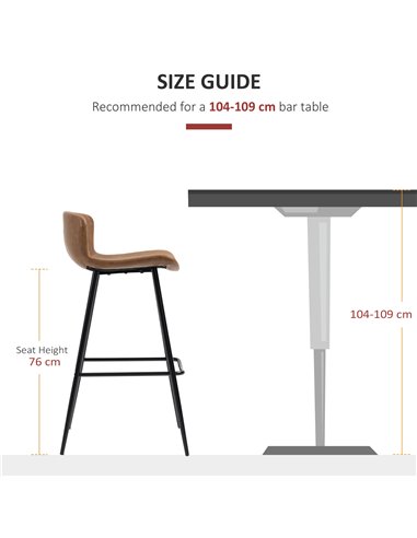 HOMCOM Bar Stools Set of 2, PU Leather Upholstered Bar Chairs, Kitchen Stools with Backs and Steel Legs for Dining Room, Brown 8