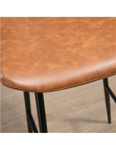 HOMCOM Bar Stools Set of 2, PU Leather Upholstered Bar Chairs, Kitchen Stools with Backs and Steel Legs for Dining Room, Brown 8
