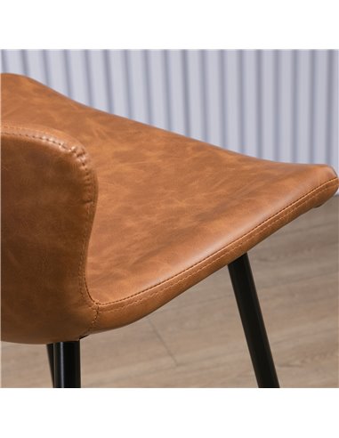 HOMCOM Bar Stools Set of 2, PU Leather Upholstered Bar Chairs, Kitchen Stools with Backs and Steel Legs for Dining Room, Brown 8