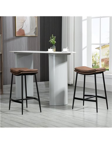 HOMCOM Breakfast Bar Stools Set of 2, Microfibre Upholstered Barstools, Industrial Bar Chairs with Curved Seat and Steel Frame 8