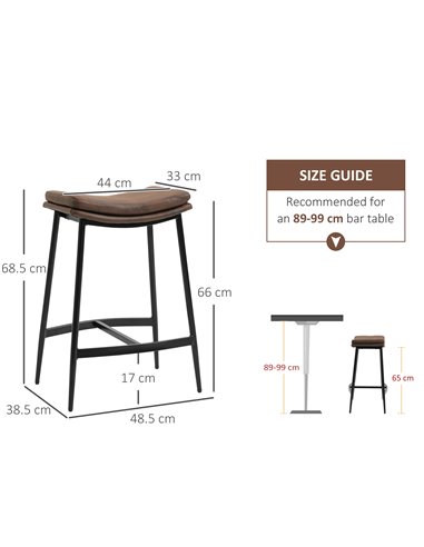 HOMCOM Breakfast Bar Stools Set of 2, Microfibre Upholstered Barstools, Industrial Bar Chairs with Curved Seat and Steel Frame 8