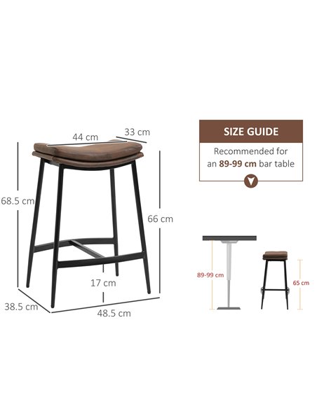 HOMCOM Breakfast Bar Stools Set of 2, Microfibre Upholstered Barstools, Industrial Bar Chairs with Curved Seat and Steel Frame 8 - pic 62240 | FastDaddyshop