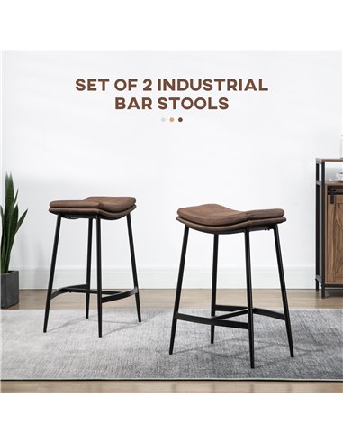 HOMCOM Breakfast Bar Stools Set of 2, Microfibre Upholstered Barstools, Industrial Bar Chairs with Curved Seat and Steel Frame 8