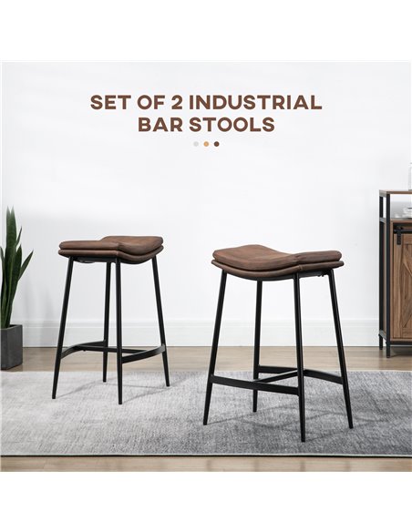 HOMCOM Breakfast Bar Stools Set of 2, Microfibre Upholstered Barstools, Industrial Bar Chairs with Curved Seat and Steel Frame 8 - pic 62241 | FastDaddyshop