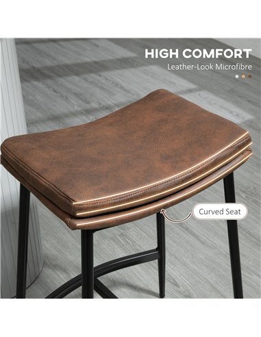 HOMCOM Breakfast Bar Stools Set of 2, Microfibre Upholstered Barstools, Industrial Bar Chairs with Curved Seat and Steel Frame 8