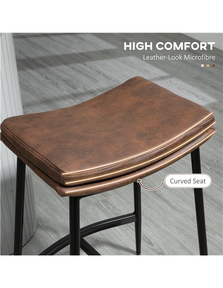 HOMCOM Breakfast Bar Stools Set of 2, Microfibre Upholstered Barstools, Industrial Bar Chairs with Curved Seat and Steel Frame 8 - pic 62242 | FastDaddyshop