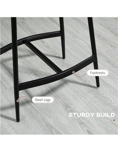 HOMCOM Breakfast Bar Stools Set of 2, Microfibre Upholstered Barstools, Industrial Bar Chairs with Curved Seat and Steel Frame 8
