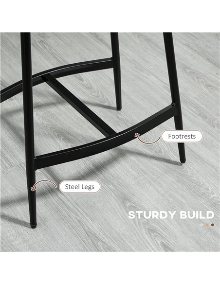 HOMCOM Breakfast Bar Stools Set of 2, Microfibre Upholstered Barstools, Industrial Bar Chairs with Curved Seat and Steel Frame 8 - pic 62243 | FastDaddyshop