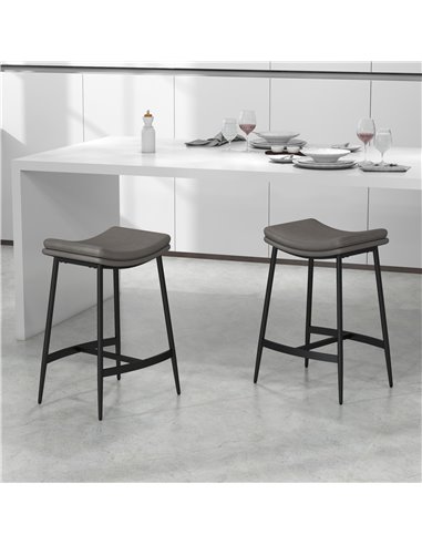 HOMCOM Kitchen Stools Set of 2, Microfibre Upholstered Barstools, Industrial Bar Chairs with Curved Seat and Steel Frame 835-979