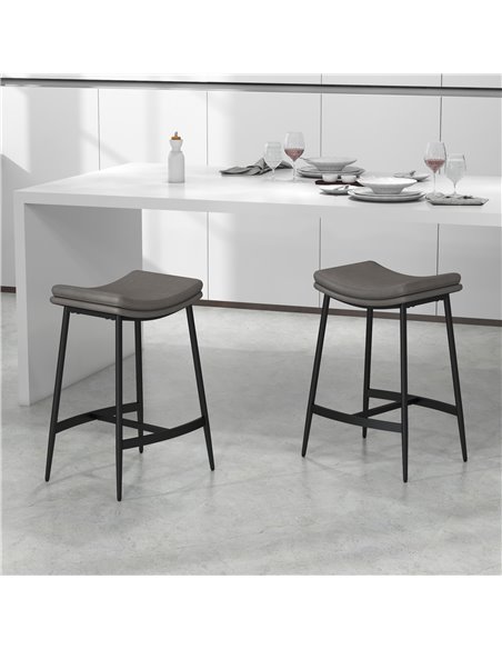 HOMCOM Kitchen Stools Set of 2, Microfibre Upholstered Barstools, Industrial Bar Chairs with Curved Seat and Steel Frame 835-979 - pic 62248 | FastDaddyshop