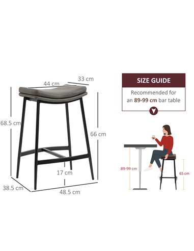 HOMCOM Kitchen Stools Set of 2, Microfibre Upholstered Barstools, Industrial Bar Chairs with Curved Seat and Steel Frame 835-979