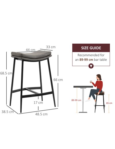 HOMCOM Kitchen Stools Set of 2, Microfibre Upholstered Barstools, Industrial Bar Chairs with Curved Seat and Steel Frame 835-979 - pic 62249 | FastDaddyshop