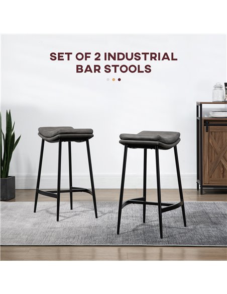 HOMCOM Kitchen Stools Set of 2, Microfibre Upholstered Barstools, Industrial Bar Chairs with Curved Seat and Steel Frame 835-979 - pic 62250 | FastDaddyshop