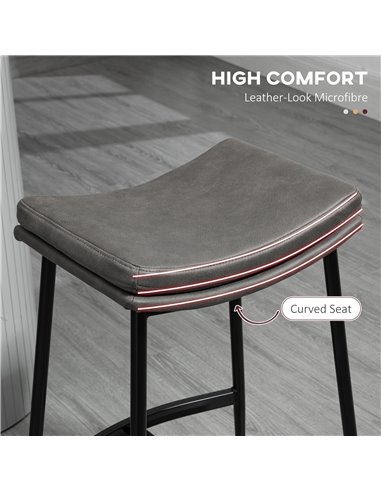 HOMCOM Kitchen Stools Set of 2, Microfibre Upholstered Barstools, Industrial Bar Chairs with Curved Seat and Steel Frame 835-979