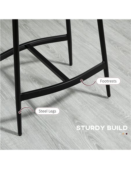 HOMCOM Kitchen Stools Set of 2, Microfibre Upholstered Barstools, Industrial Bar Chairs with Curved Seat and Steel Frame 835-979 - pic 62252 | FastDaddyshop