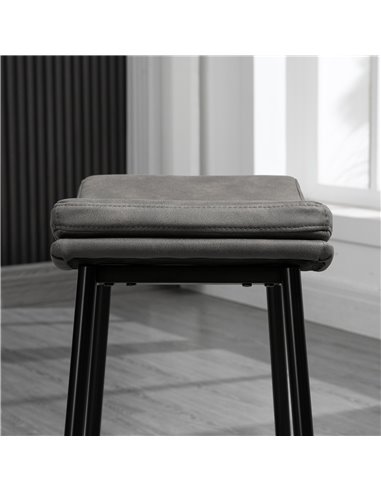 HOMCOM Kitchen Stools Set of 2, Microfibre Upholstered Barstools, Industrial Bar Chairs with Curved Seat and Steel Frame 835-979