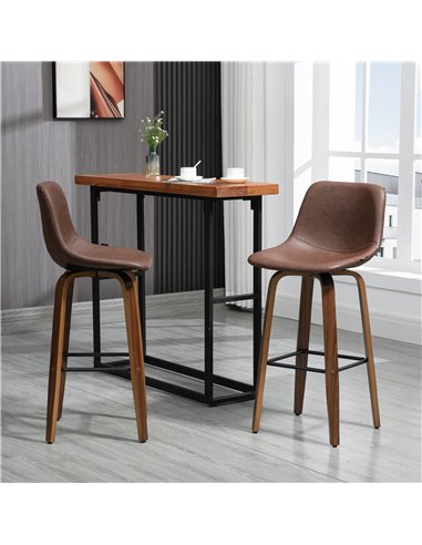 HOMCOM Bar Stools Set of 2, Breakfast Bar Chairs, PU Leather Upholstered Kitchen Stools w/ Backs, Wood Legs for 89-99cm Bar Tabl