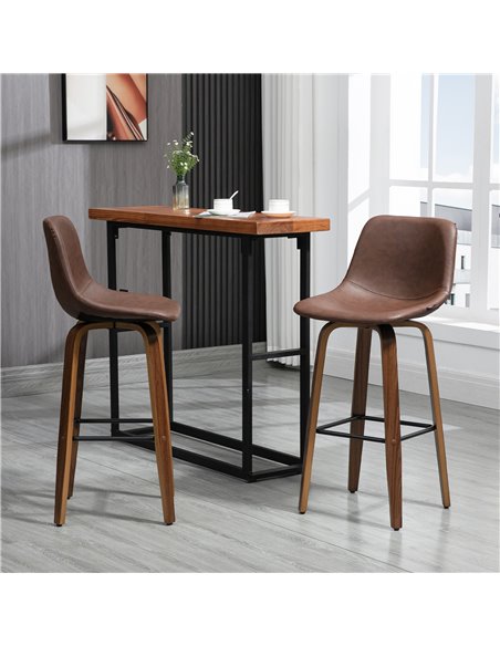 HOMCOM Bar Stools Set of 2, Breakfast Bar Chairs, PU Leather Upholstered Kitchen Stools w/ Backs, Wood Legs for 89-99cm Bar Tabl - pic 62257 | FastDaddyshop