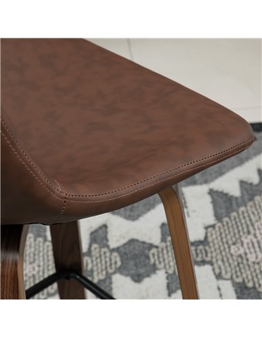 HOMCOM Bar Stools Set of 2, Breakfast Bar Chairs, PU Leather Upholstered Kitchen Stools w/ Backs, Wood Legs for 89-99cm Bar Tabl