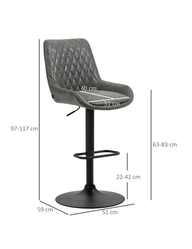 HOMCOM Retro Bar Stools Set of 2, Adjustable Kitchen Stool, Upholstered Bar Chairs with Back, Swivel Seat, Dark Grey 835-871V71C