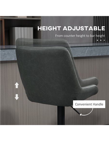 HOMCOM Retro Bar Stools Set of 2, Adjustable Kitchen Stool, Upholstered Bar Chairs with Back, Swivel Seat, Dark Grey 835-871V71C - pic 62287 | FastDaddyshop