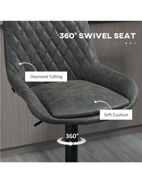 HOMCOM Retro Bar Stools Set of 2, Adjustable Kitchen Stool, Upholstered Bar Chairs with Back, Swivel Seat, Dark Grey 835-871V71C - pic 62288 | FastDaddyshop