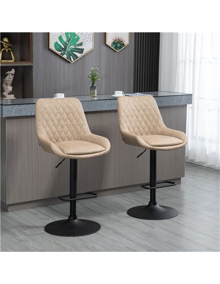 HOMCOM Retro Bar Stools Set of 2, Adjustable Kitchen Stool, Upholstered Bar Chairs with Back, Swivel Seat, Light Khaki 835-871V7 - pic 62293 | FastDaddyshop