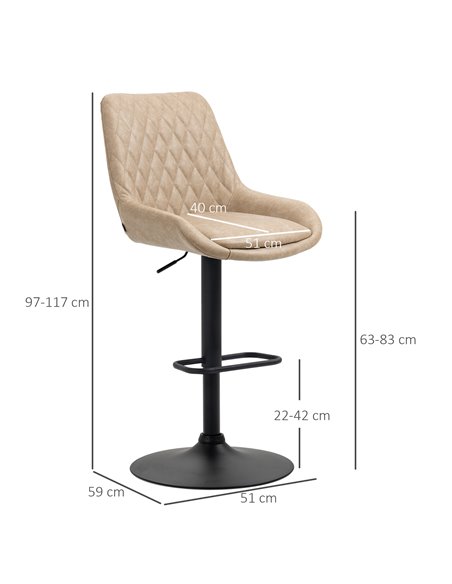 HOMCOM Retro Bar Stools Set of 2, Adjustable Kitchen Stool, Upholstered Bar Chairs with Back, Swivel Seat, Light Khaki 835-871V7 - pic 62294 | FastDaddyshop