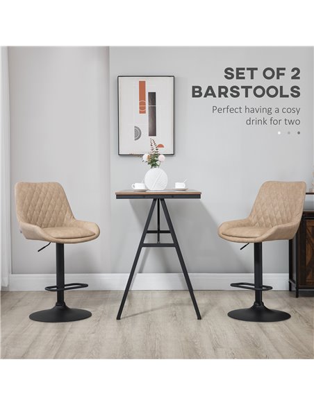 HOMCOM Retro Bar Stools Set of 2, Adjustable Kitchen Stool, Upholstered Bar Chairs with Back, Swivel Seat, Light Khaki 835-871V7 - pic 62295 | FastDaddyshop