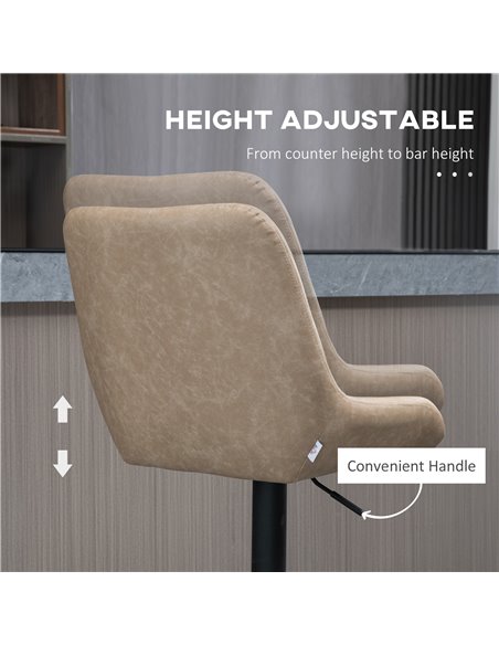 HOMCOM Retro Bar Stools Set of 2, Adjustable Kitchen Stool, Upholstered Bar Chairs with Back, Swivel Seat, Light Khaki 835-871V7 - pic 62296 | FastDaddyshop