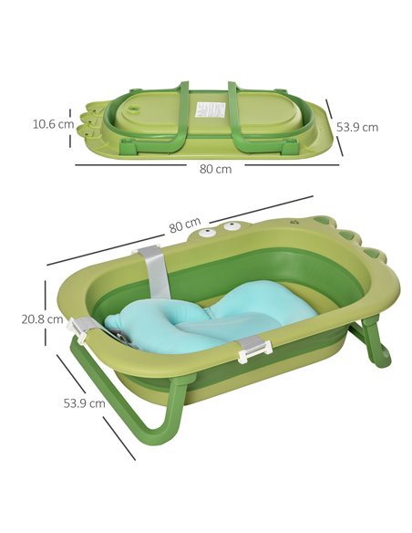 HOMCOM Baby Bath Tub for Toddler Kids Infant Ergonomic Foldable Secure Non-Slip Portable with Baby Cushion for 0-3 Years Green - pic 6230 | FastDaddyshop