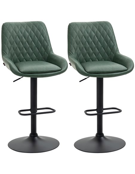 HOMCOM Retro Bar Stools Set of 2, Adjustable Kitchen Stool, Green 835-871V71DG - pic 62301 | FastDaddyshop