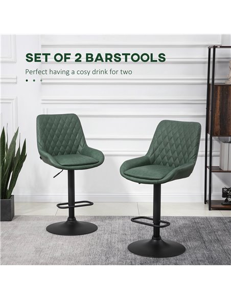 HOMCOM Retro Bar Stools Set of 2, Adjustable Kitchen Stool, Upholstered Bar Chairs with Back, Swivel Seat, Green 835-871V71DG - pic 62304 | FastDaddyshop