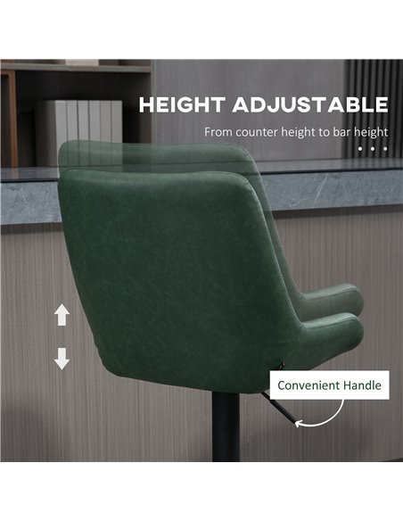 HOMCOM Retro Bar Stools Set of 2, Adjustable Kitchen Stool, Upholstered Bar Chairs with Back, Swivel Seat, Green 835-871V71DG - pic 62305 | FastDaddyshop