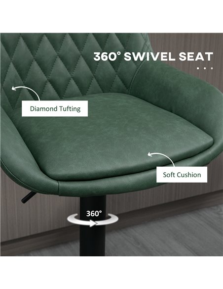 HOMCOM Retro Bar Stools Set of 2, Adjustable Kitchen Stool, Upholstered Bar Chairs with Back, Swivel Seat, Green 835-871V71DG - pic 62306 | FastDaddyshop