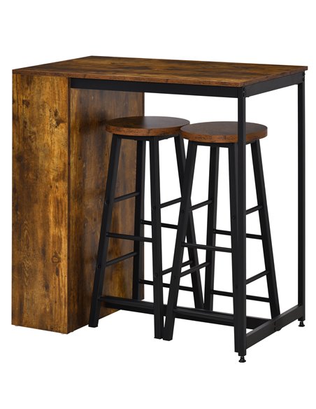 HOMCOM 3 Pieces Industrial Bar Table Set for 2, Rustic Brown 835-489V80RB - pic 62310 | FastDaddyshop