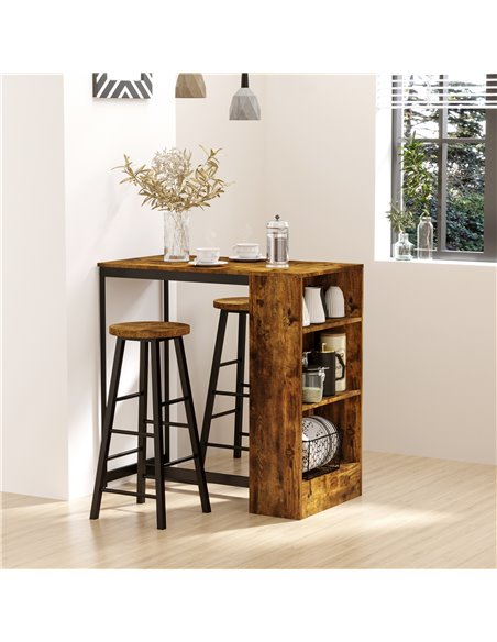 HOMCOM Industrial Bar Table Set for 2, 3 Pieces Pub Table and Bar Stools with Storage Shelf for Kitchen 835-489V80RB - pic 62311 | FastDaddyshop