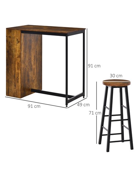 HOMCOM Industrial Bar Table Set for 2, 3 Pieces Pub Table and Bar Stools with Storage Shelf for Kitchen 835-489V80RB - pic 62312 | FastDaddyshop