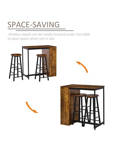 HOMCOM Industrial Bar Table Set for 2, 3 Pieces Pub Table and Bar Stools with Storage Shelf for Kitchen 835-489V80RB
