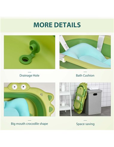 HOMCOM Baby Bath Tub for Toddler Kids Infant Ergonomic Foldable Secure Non-Slip Portable with Baby Cushion for 0-3 Years Green